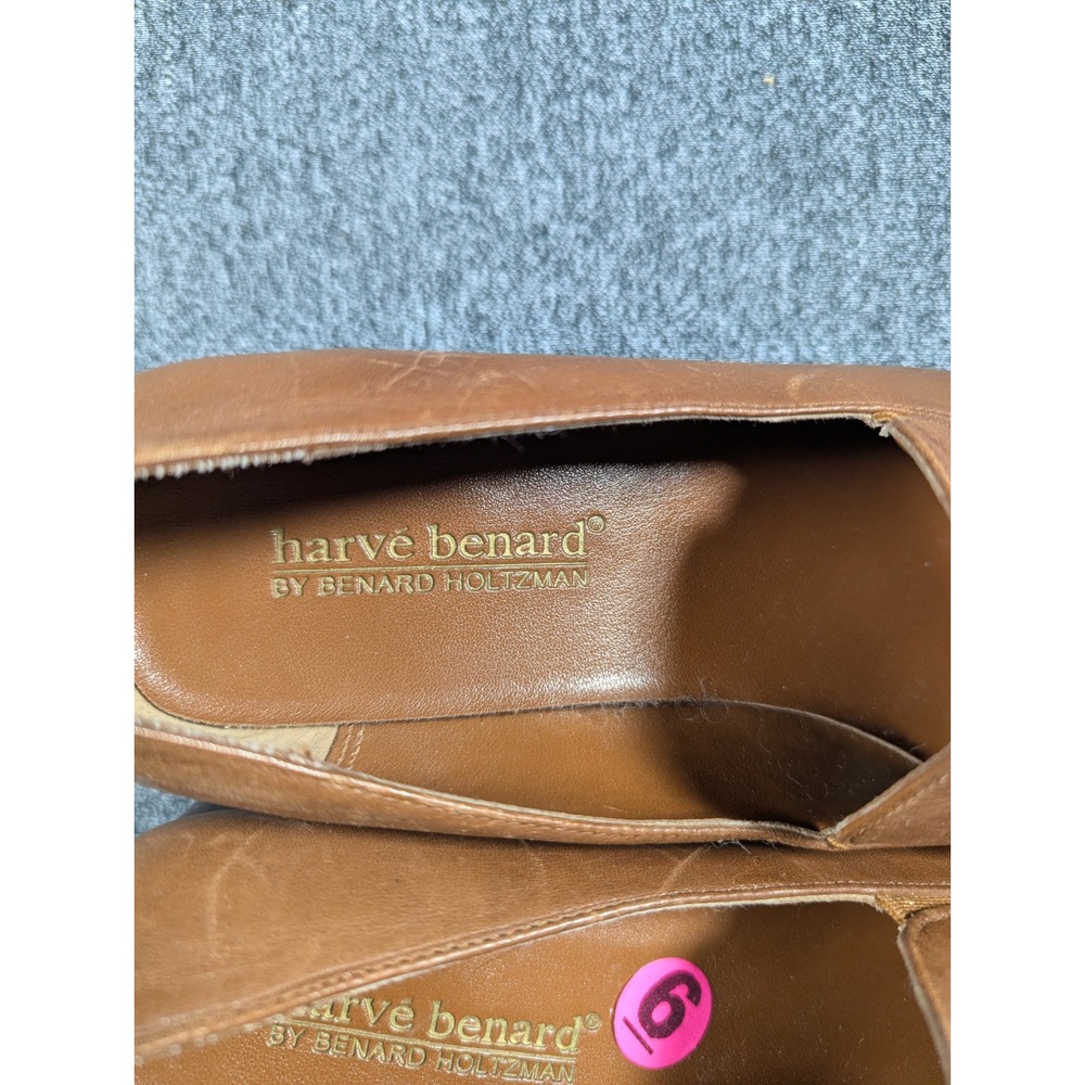 Harve Benard Oliver Tan Leather Square Toe Block Heel Loafers Womens 6M - Picture 3 of 8
